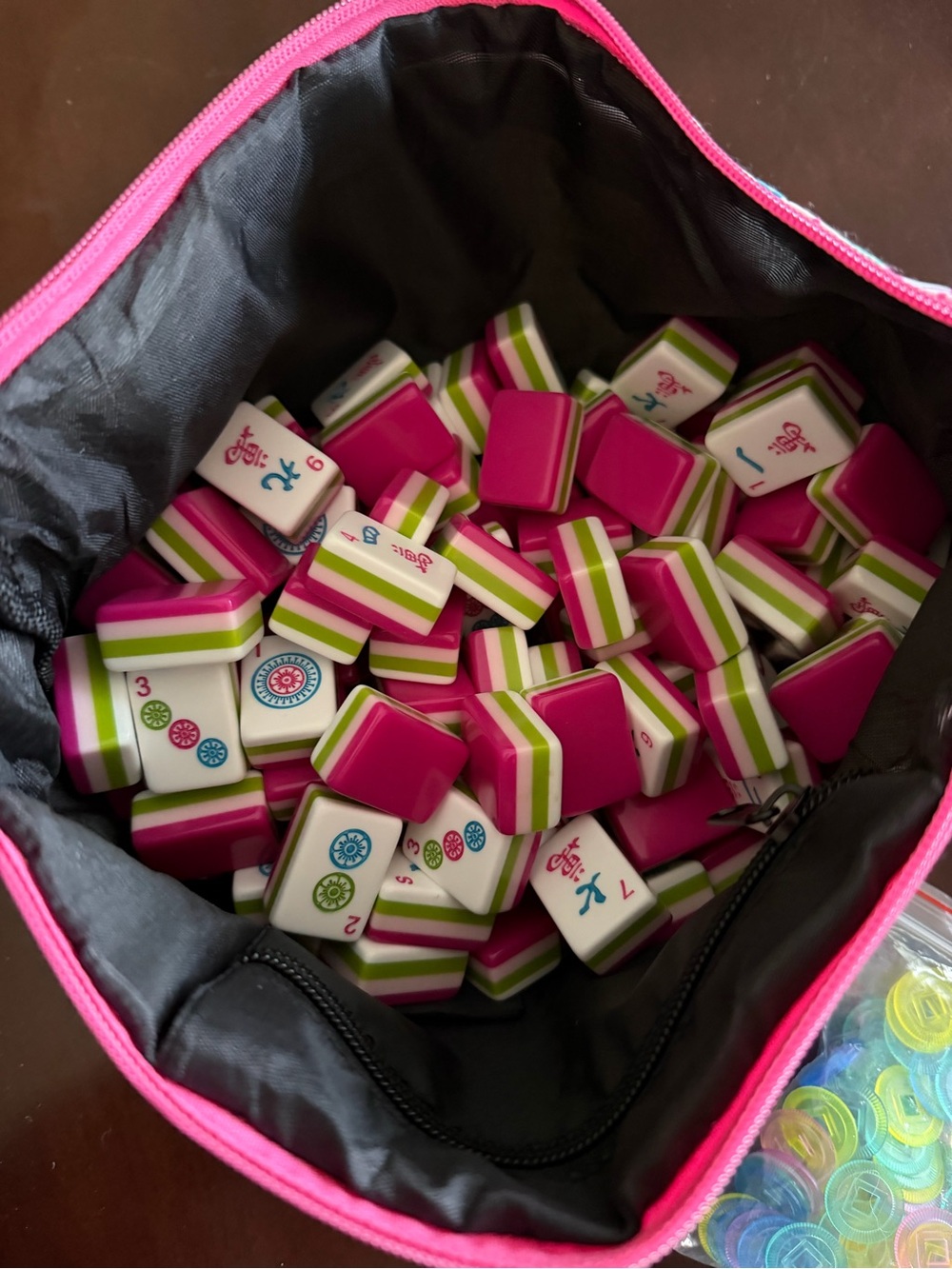 NEW NEVER USED. 4 layered tiles.  Mahjong Tiles in Matching Carry Pouch.